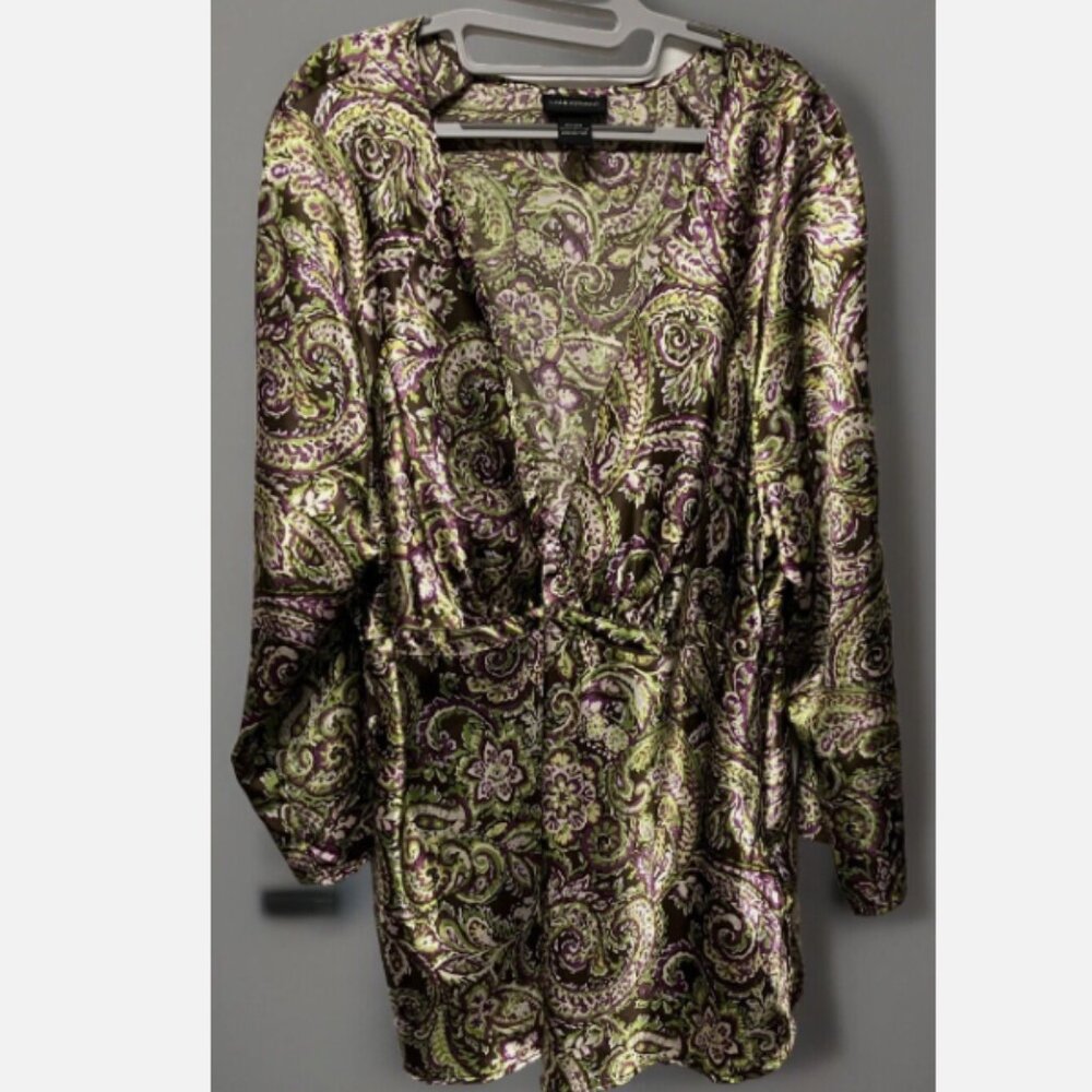 Lane Bryant Womens Empire Waist Blouse Top Paisley Purple Green Plus size 22 24 - Picture 2 of 7